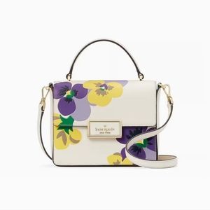 ♠️Kate Spade Reegan Pansy Toss Top Handle Satchel Crossbody Bag, Parchment NWT